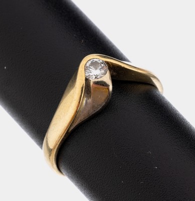 18 kt Gold Brillant-Ring, GG/WG 750/000, Brillant ca. 0.10 ct Weiß/vs-si, RW 53, ca. 3.1 g