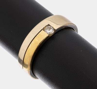 18 kt Gold Brillant-Ring, GG 750/000, Brillant ca. 0.10 ct Weiß/p, RW 58, ca. 6.7 g