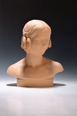 Büste von Henri Bargas, 1920er Jahre, Terrakotta, Büste einer jungen Frau, seitlich signiert, H. ca. 38cn