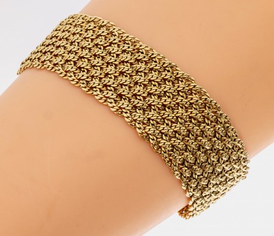 18 kt Gold Armband, GG 750/000, L. ca. 20 cm, B. ca. 2 cm, Kastenschloss mit 2 Sicherheitsachten, ca. 46.2 g