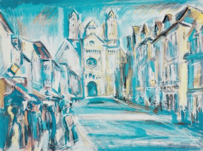 Otto Ditscher, 1903-1987 Neuhofen, Blick über die Maximiliansstraße auf den Dom zu Speyer, Pastell und Gouache auf Papier, rechts unten signiert ...