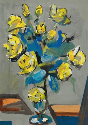 Otto Ditscher, 1903-1987 Neuhofen, Stillleben mit gelben Blumen, Gouache auf Papier, rechts unten signiert und dat. 1953, ca. 50x35cm, PP, u.Gl., R. ...