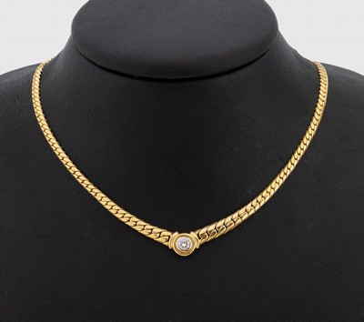 14 kt Gold Brillant-Collier, GG 585/000, Brillant ca. 0.25 ct Weiß/vs, L. ca. 42 cm, Kastenschloß mit Sicherheitsacht, ca. 19.4 g