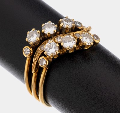 18 kt Gold Brillant Ring, GG 750/000, 6 Brillanten zus. ca. 0.60 ct Weiß/si, 9 weitereDiamanten zus. ca. 0.08 ct Weiß/p, RW 54, ca. 4.2 g