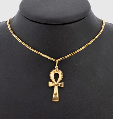 14 kt Gold Anhänger "Anch", GG 585/000, an Kette GG 585/000, L. ca. 41 cm, ca. 9.4 g