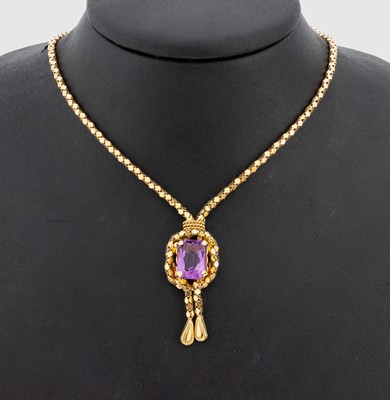 18 kt Gold Amethyst-Collier, GG 750/000, facett. Amethyst, L. ca. 49 cm, Federringschließe, ca. 12.8 g