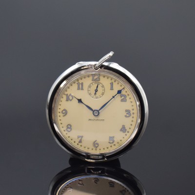 MOVADO seltene Art-Deco Frackuhr in Silber, Schweiz um 1920, glattes Geh., Lünette u. Boden m. schwarzem Emailring besch., silb. Zifferbl., kl. Sek. ...