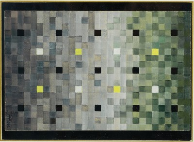 Johannes Itten, 1888-1967, "farbige Quadrate", Aquarell, signiert, verso Nachlass-Stempel, unter Glas, motiv ca. 14,5x9,5 cm, gesamt ...