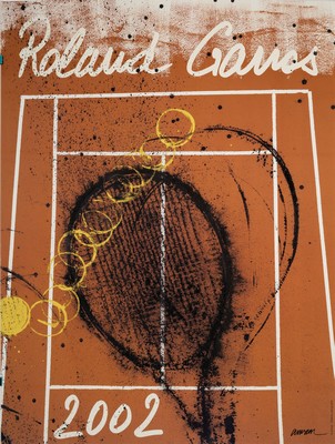 Fernrades Arman, 1928-2005, Farboffset-Lithografie, Titel/Motiv: für das Tennisturnier Roland Garros in Paris im Jahr 2002, ca. 57x75 cm