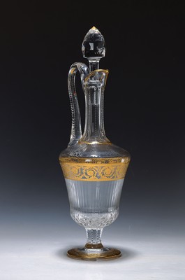 Große Karaffe mit Stöpsel, Saint Louis, Thistle, 20. Jh., farbloses Kristallglas, Wandung mit Ovalschliff, Fuß und Rand mit umlaufender floral ...
