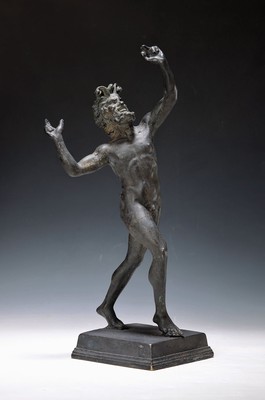 Bronzeskulptur, tanzender Faun, nach antikem Vorbild, um 1900, vollplastische Darstellung, H. 47 cm