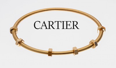 18 kt Gold CARTIER Armreif, GG 750/000, Model "Ecrou" D. ca. 7 x 5.5 cm (Größe 20), ca. 31.6 g, sign. und num., aktueller Neupreis: ...