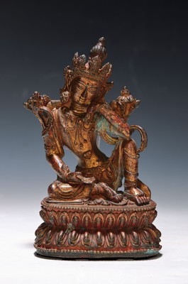 Tara, Tibet, 20. Jh., Bronze, doppelter Lotussockel, H. 20cm