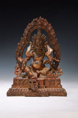 Mahakala, Tibet, Anfang 20. Jh. Bronze, mit Resten von alter Vergoldung, H. 23 cm