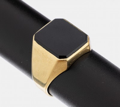 14 kt Gold Onyx-Ring, GG 585/000, freie oktogonale Onyx-Platte, RW 59, ca. 5.8 g