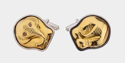 Paar 18 kt Gold Brillant-Manschettenknöpfe "Elefant", GG/WG 750/000, Einzelanfertigungeines renommierten Idar-Obersteiner Goldschmieds, 1 ...