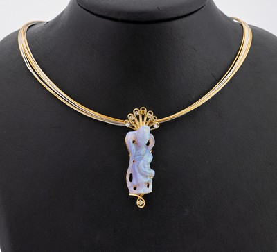 18 kt Gold Opal-Brillant-Anhänger, GG 750/000, Einzelanfertigung eines renommierten Idar-Obersteiner Goldschmieds, Opal von hervorragender Farbe ...