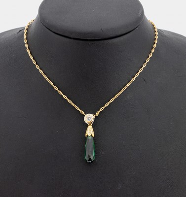 18 kt Gold und Platin Turmalin-Brillant- Collier, GG 750/000 und Pt., Einzelanfertigung eines renommierten Idar- Obersteiner Goldschmied, Mittelteil ...