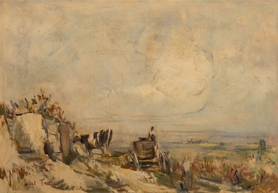 Hanns Fay, 1888 Frankenthal-1957 Neustadt/Wstr., Weinernte an der Haardt, Öl/Hartfaser, links unten signiert, ca. 55x79cm, R. ca. 73x96cm