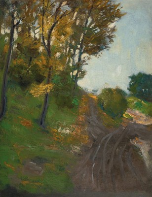 Wohl Fritz Overbeck, 1869 Bremen-1909 Bröcken, Sonniger Tag bei Worpswede, Öl/Lwd,doubl.,rechts unten kaum lesbar in rot signiert, altersbedingt ...