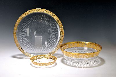Kompottservice mit Schüssel und Platte, Thistle, Saint Louis, 9 Schälchen D. 13.5 cm, Schüssel H. 7 cm, D. 22 cm, Platte D. 27 cm, Kristallglas, ...