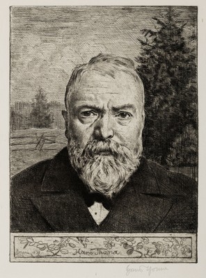 Hans Thoma, 1839 Bernau-1924 Karlsruhe, 2 Radierungen: Selbstporträt, dat. 1909, handsigniert, im Druck bez. Bernau 1898, ca. 22x15cm, u.Gl., R. ca. ...