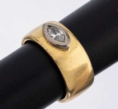 18 kt Gold Diamant-Ring, GG 750/000, Diamantnavette ca. 0.25 ct Weiß/si, RW 51, ca.13 g