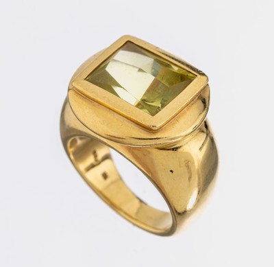 Massiver 18 kt Gold Lemoncitrin-Ring, GG 750/000, facett. Lemoncitrin-Rechteck ca. 8.00ct, RW 55, ca. 27.5 g