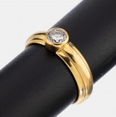 18 kt Gold Brillant-Ring, GG 750/000, Brillant ca. 0.36 ct Weiß/p1, RW 57, ca. 6.2 g