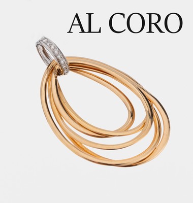 18 kt Gold AL CORO Brillant-Anhänger, GG/WG750/000, Öse in WG bes. mit 10 Brillanten zus.ca. 0.13 ct Weiß/si, L. ca. 4.5 cm, ca. 7.8 g,im Etui ...