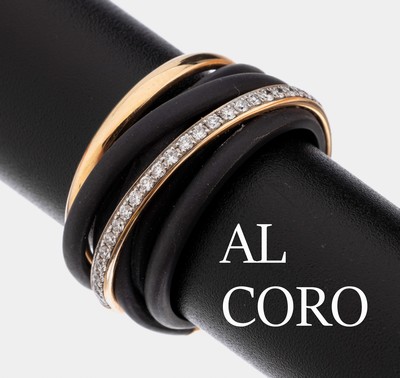 18 kt Gold AL CORO Brillant Ring, "Neraviglia", RG 750/000 und Eisen geschwärzt, in sich verschlungene Ringe, 1 x bes. mit 27 Brillanten ...