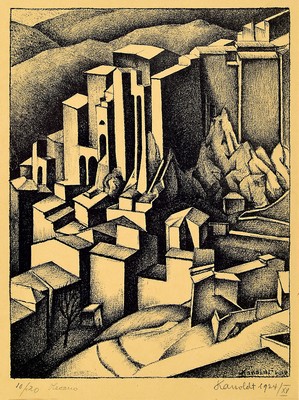 Alexander Kanoldt, 1881 Karlsruhe-1939 Berlin, Lithographie, "Olevano", 1924/XV, Ed. 10/20, handsigniert, datiert und nummeriert, ...