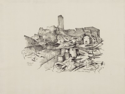 Alexander Kanoldt, 1881 Karlsruhe-1939 Berlin , Lithographie, "Olevano II", 1924/XX, Ed. 32/100, handsigniert, datiert und nummeriert, auf ...