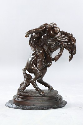 Bronzeskulptur eines Rodeo-Reiters, nach altem Vorbild, H. ca. 66cm