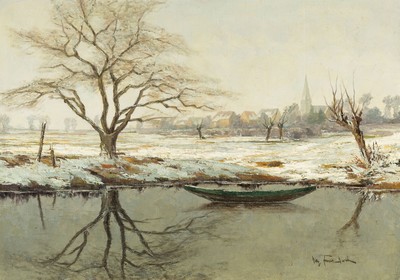 Willi Franz Wirth, 1895 Lüdenscheid-1957, niederrheinische Winterlandschaft, rechts unten signiert, Öl/Lwd, 72x100 cm, Rahmen 100x128 cm; Wirth war ...