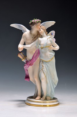 Porzellangruppe "Ideale Liebe", Meissen, um 1900, Entw. Gustav Deloy 1895-96, Interpretation des mythologisches Liebespaares Liebesgott ...
