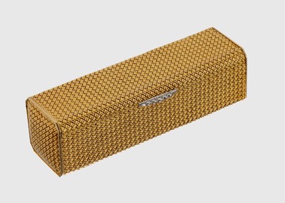 Vintage 18 kt Gold Brillant-Lippenstiftetui, 1960er Jahre, GG/WG 750/000, qualitätvolle italienische Atelierarbeit, aufwendiges Geflecht aus ...
