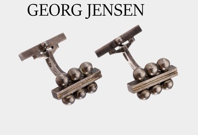 Paar GEORG JENSEN Manschettenknöpfe, 925er Silber, Dänemark 1970er Jahre, Stäbe mit Kugelabschlüssen, sign.