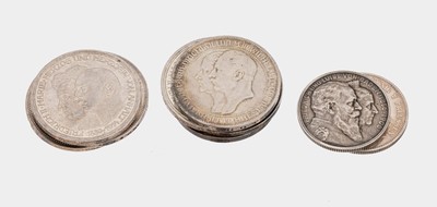 Konvolut 10 Silbermünzen, Deutsches Kaiserreich, 8 x 3 Mark: 4 x Friedrich II Marie Herzog und Herzogin von Anhalt, 1914, 1 x Friedrich Wilhelm III ...