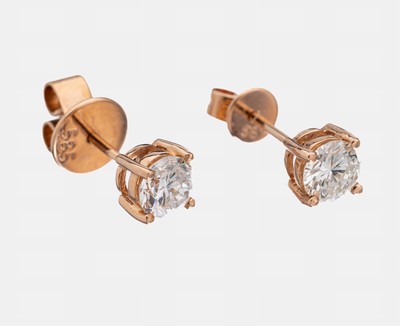 Paar 14 kt Gold Brillant-Ohrstecker, RG 585/000, 2 Brillanten zus. ca. 0.80 ct Weiß/si