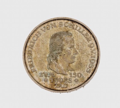 5 Mark Silbermünze, Deutschland, 1955, 150.Todestag Friedrich Schiller