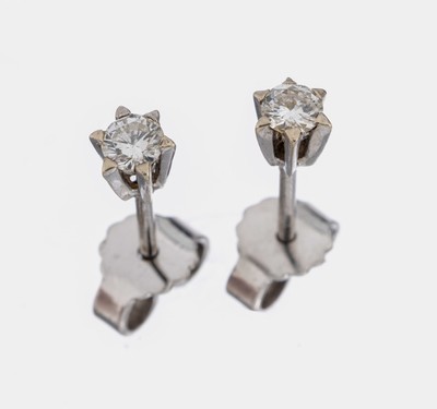 Paar 14 kt Gold Brillant-Ohrstecker, WG 585/000, 2 Brillanten zus. ca. 0.25 ct Weiß-l.get.Weiß/si