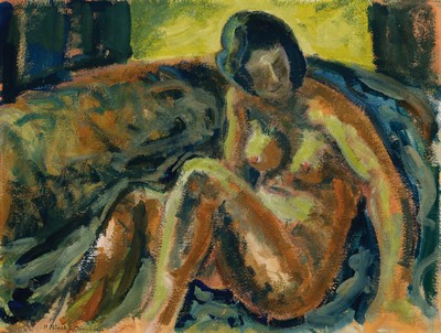 Gustav Heinrich Münch-Mannheim, 1884 Mannheim -1922 München, sitzender weiblicher Akt in expressivem Duktus, Öl/Karton, 41x54 cm, Rahmen 55x68 cm; ...