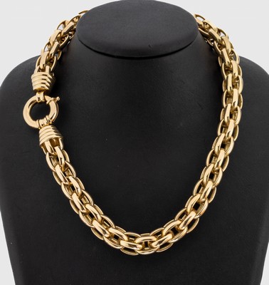 14 kt Gold Collier, GG 585/000, ovale Glieder in sich verschlungen, große Federringschließe, L. ca. 42 cm, ca. 81.7 g