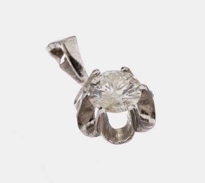 14 kt Gold Brillant Anhänger, WG 585/000, Brillant ca. 0.58 ct (grav.) Weiß-l.get.Weiß/p