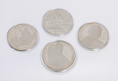 Konvolut 4 Silbermünzen, Vatikan, 1 x 5 Euro, Citta del Vaticano, Bendeictus XVII P.M.Anno VII-MMXI, 1 x 5 Euro, Franciscus PP. AN.IMMXIII, 1 x 5 ...