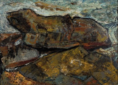 Hermann Jürgens, 1914 Heidelberg-1967 Godramstein, Landschaft "Terra-Mare" so bez., links unten signiert und datiert 1966, verso ...