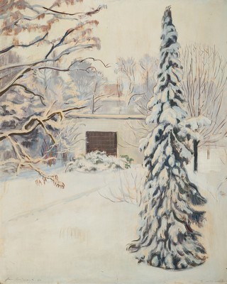 Hermann Croissant, 1897-1963 Landau, Blick vom Atelier in den verschneiten Garten, öl/Hartfaser, links unten signiert und dat. 60, aus der Sammlung ...