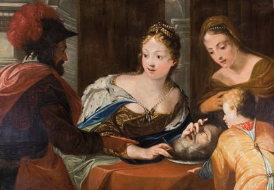 Unbekannter Künstler des 19. Jahrhunderts, Salome mit dem Haupt des Johannes, Öl/Lwd, wachsdoubliert, ca. 86x120cm, R. ca. 105139cm