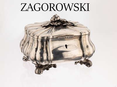 Zuckerdose, Warschau 1853, 84er Silber, bauchige Grundform, vierpassig, Deckel mit plastischer Rosenbekrönung, auf 4 Füßen, innenvergoldet, mit ...